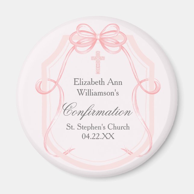 Elegant Pink Bow Ribbon Confirmation Party Magnet (Front)