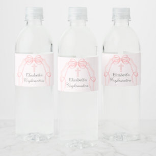 Elegant Pink Bow Ribbon Confirmation Party Water Bottle Label