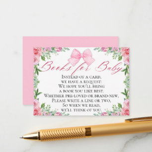 Elegant Pink Bow & Roses Coquette Books for Baby Enclosure Card