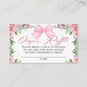 Elegant Pink Bow & Roses Coquette Diaper Raffle Enclosure Card