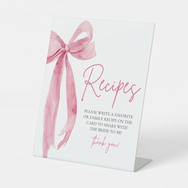 Elegant Pink Bow She's Tying the Knot Recipes Sign (Front)