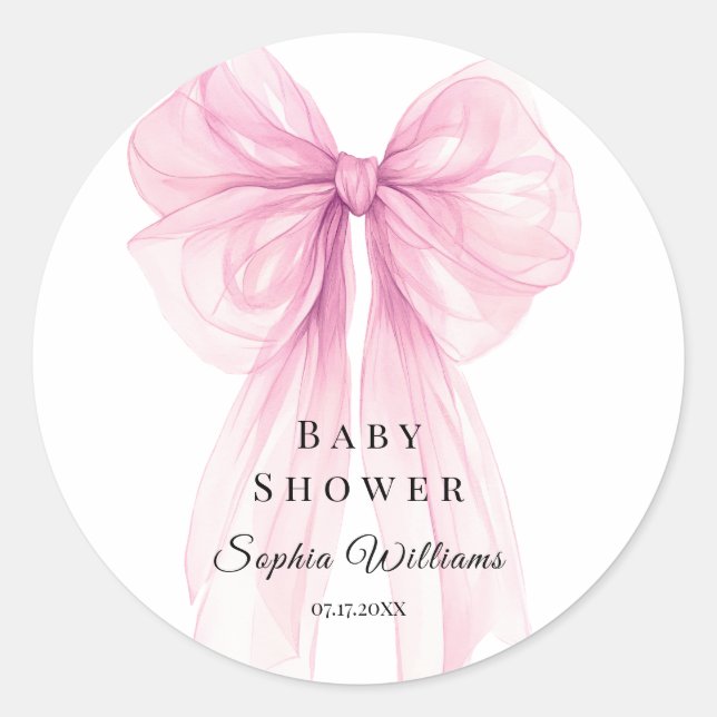Elegant Pink Bow Stickers Watercolor (Front)