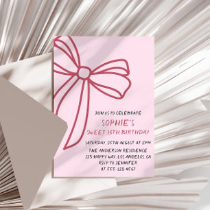 Elegant Pink Bow Sweet 16 Birthday Invitation