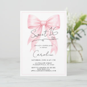 Elegant Pink Bow Sweet 16 Invitation