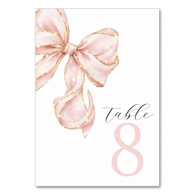 Elegant Pink Bow Table Numbers  (Back)