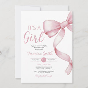 Elegant Pink Bow themed Girl Coquette Baby Shower Invitation