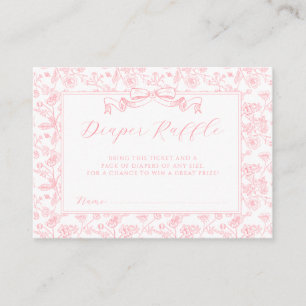 Elegant Pink Bow Vintage Floral Diaper Raffle Enclosure Card