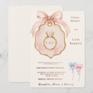 Elegant Pink Bow Wedding Invitation | Editable Di