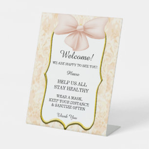 Elegant Pink Bow Wedding Safety  Pedestal Sign