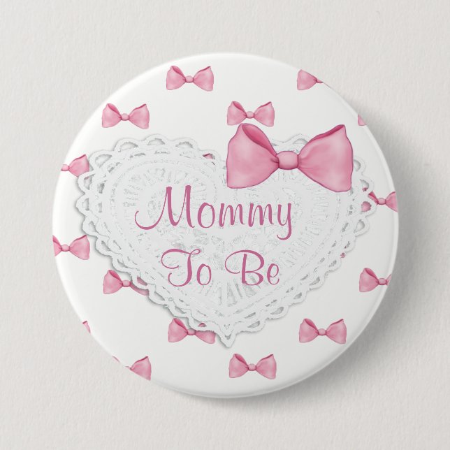 Elegant Pink Bows Mommy to be Baby Shower button (Front)