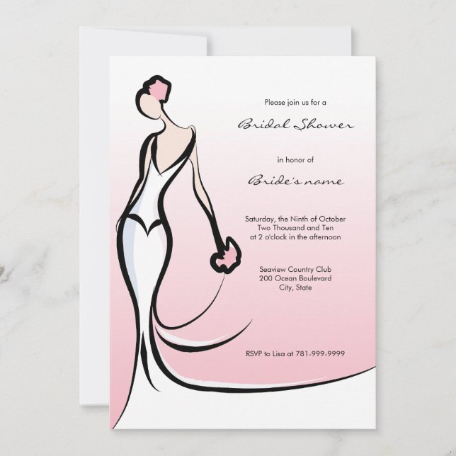 Elegant Pink Bridal Shower Invitations (Front)