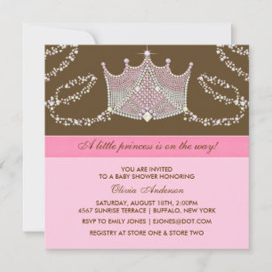 Elegant Pink Brown Baby Girl Princess Baby Shower Invitation