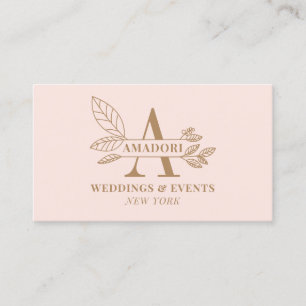 Elegant pink brown modern floral initial monogram business card
