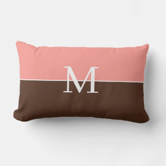 Elegant pink &brown monogram lumbar pillow