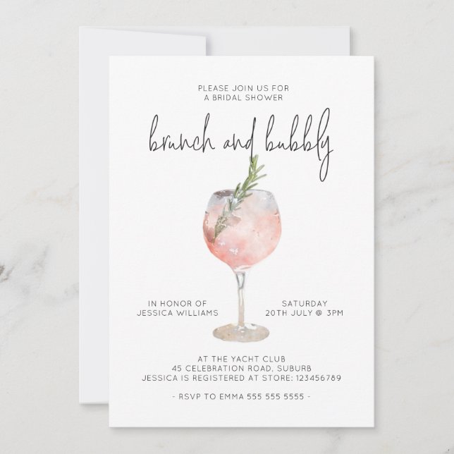 Elegant Pink Brunch & Bubbly Bridal Shower Invitat Invitation (Front)