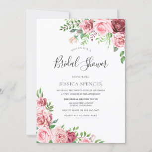 Elegant Pink Burgundy Floral Bridal Shower Invite