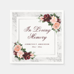 Elegant Pink Burgundy Floral Memorial Funeral Napkin