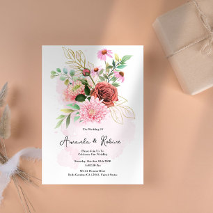 Elegant Pink & Burgundy Floral Wedding Invitation