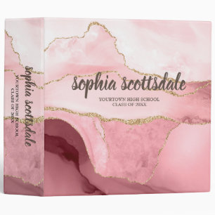 Elegant Pink Burgundy Gold Marble Graduation Year Binder
