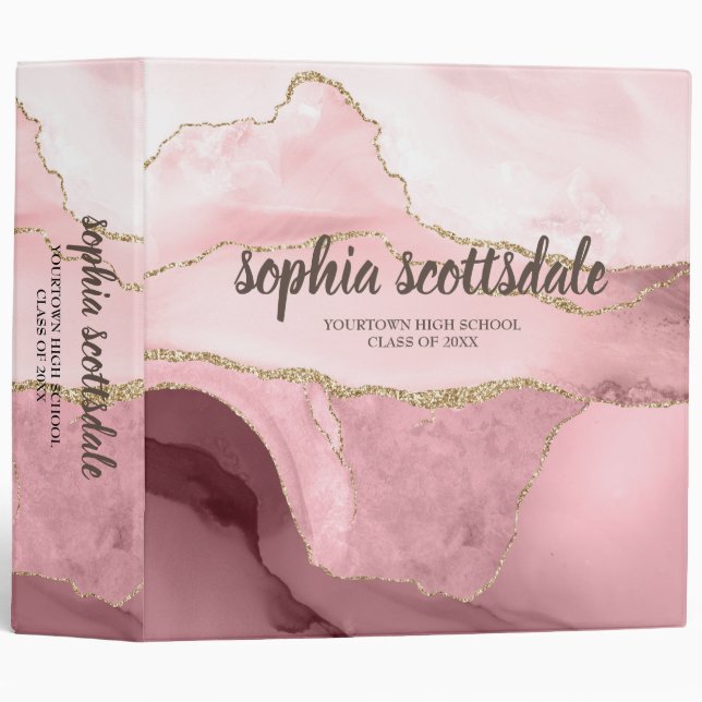 Elegant Pink Burgundy Gold Marble Graduation Year Binder (Front/Spine)