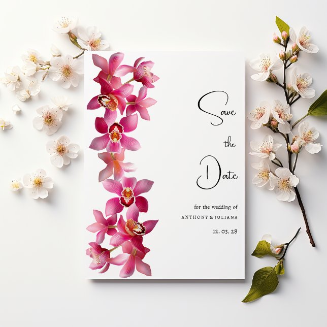 Elegant pink burgundy orchids flower Save the Date Invitation (Elegant pink burgundy orchids flower Save the Date)
