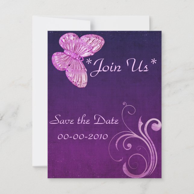 "Elegant Pink Butterfly" Beautiful Expressions Save The Date (Front)