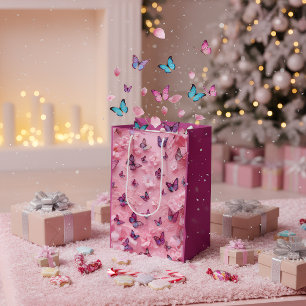 Elegant Pink Butterfly Floral Gift Bag
