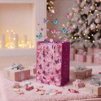 Elegant Pink Butterfly Floral Gift Bag