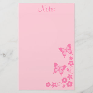Elegant Pink Butterfly Flowers Girl Stationery