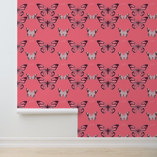 Elegant Pink Butterfly Paradise Pattern Wallpaper (Application)