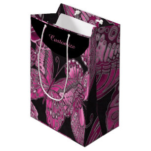 Elegant Pink Butterfly Pattern Gift Bag