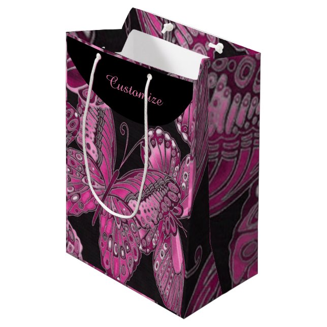 Elegant Pink Butterfly Pattern Gift Bag (Front Angled)