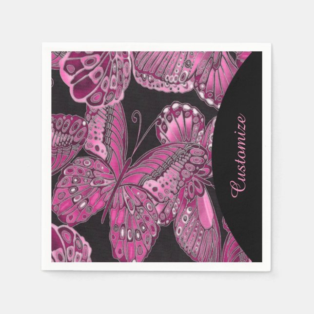 Elegant Pink Butterfly Pattern Napkins (Front)