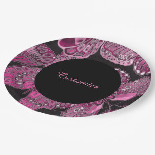 Elegant Pink Butterfly Pattern Paper Plates