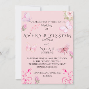 Elegant Pink Butterfly Wedding Invitation   Edit