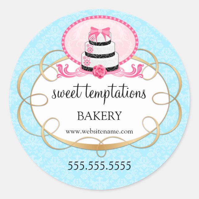 Elegant Pink Cake Bakery Packaging Classic Round Sticker (Front)