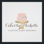 Elegant Pink Cake Bakery Poster<br><div class="desc">An elegant pastel pink tiered cake decorated with white flowers sits atop a faux gold cake stand for a beautiful aesthetic on this bakery or cake decorator's poster or downloadable logo. Update the calligraphic text with your name or business name for an instant logo. Art and design © 1201AM Design Studio...</div>