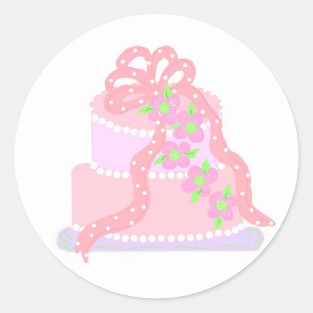 Elegant Pink Cake Classic Round Sticker (Front)