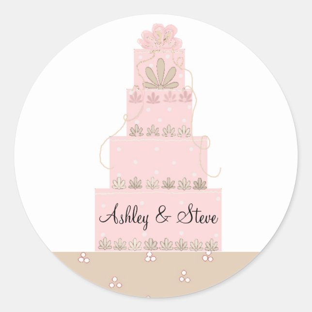Elegant Pink Cake Save the Date Classic Round Sticker (Front)