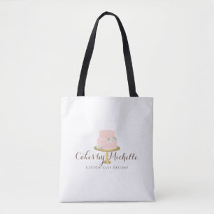 Elegant Pink Cake with Florals Bakery Tote Bag