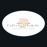 Elegant Pink Cake with Florals Cake Decorating Oval Sticker<br><div class="desc">Coordinates with the Elegant Pink Cake with Florals Cake Decorating Business Card Template by 1201AM. An elegant pastel pink tiered cake decorated with white flowers sits atop a faux gold cake stand for a beautiful aesthetic on these bakery or cake decorator's personalized stickers. Update the calligraphic text with your name...</div>