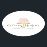 Elegant Pink Cake with Florals Cake Decorating Oval Sticker<br><div class="desc">Coordinates with the Elegant Pink Cake with Florals Cake Decorating Business Card Template by 1201AM. An elegant pastel pink tiered cake decorated with white flowers sits atop a faux gold cake stand for a beautiful aesthetic on these bakery or cake decorator's personalized stickers. Update the calligraphic text with your name...</div>
