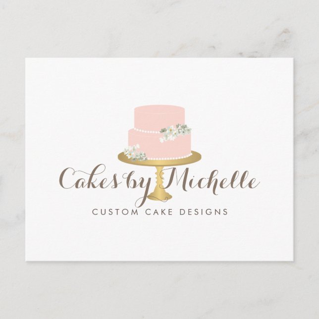 Elegant Pink Cake with Florals Cake Decorating Postcard (Front)