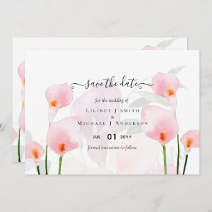 Elegant Pink Calla Lily Wedding Save Date QR Code Invitation