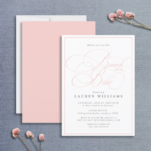Elegant Pink Calligraphy Formal Brunch With Bride Invitation