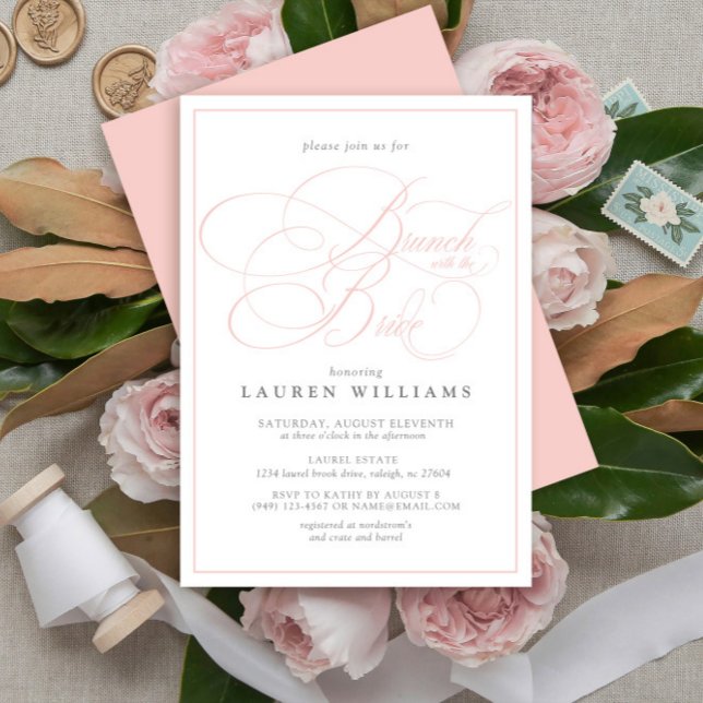Elegant Pink Calligraphy Formal Brunch With Bride Invitation (Creator Uploaded)