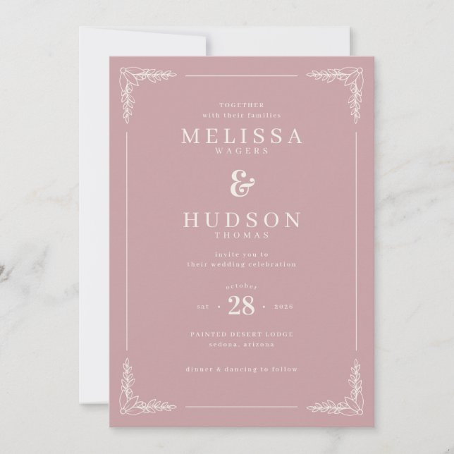 Elegant Pink Calligraphy With Floral Invitation (Front)