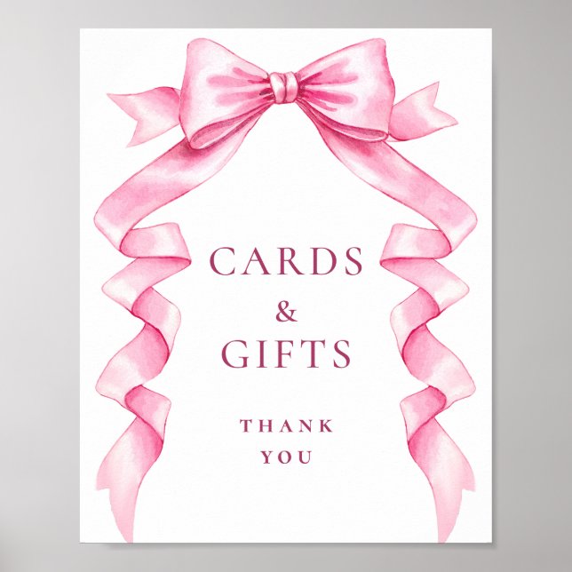 Elegant Pink Cards and Gift Bow Bridal Shower Poster (Front)