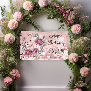 Elegant Pink Carnations 60th Birthday Party Banner