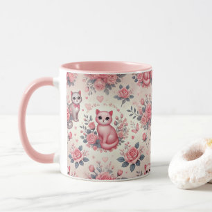 Elegant Pink Cat Mug with Roses – Cute & Stylish